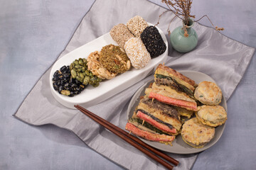korean traditional sweets and snacks with pancake.