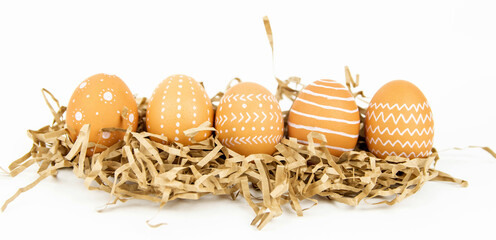 Spring holiday Easter. background. Waste-free Easter concept with traditional Easter decoration - eggs on craft paper.