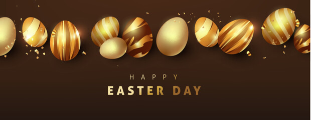 Easter background template with luxury premium golden eggs.