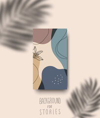 Stories background. Abstract minimal background for stories and social media vector template. Pastel colors with flower and shapes. Abstract minimal boho template for advertisement. Label art print