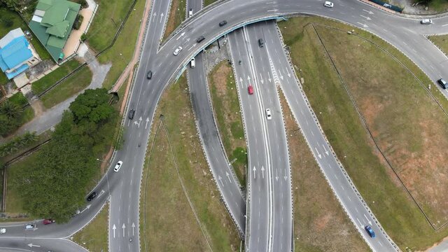 Aerial view of road traffic network at Petra Jaya, Kuching, Sarawak