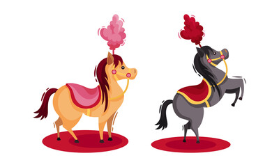 Circus Performance Attribute with Dancing Horse Vector Set