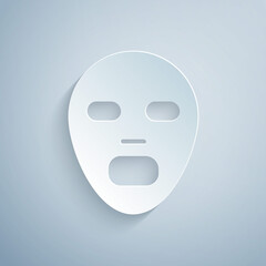 Paper cut Facial cosmetic mask icon isolated on grey background. Cosmetology, medicine and health care. Paper art style. Vector.