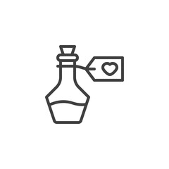 Magic potion with heart line icon. linear style sign for mobile concept and web design. Game health bottle outline vector icon. Symbol, logo illustration. Vector graphics