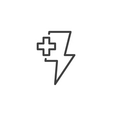 Energy plus line icon. linear style sign for mobile concept and web design. Lightning and plus outline vector icon. Symbol, logo illustration. Vector graphics