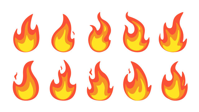 Vector Collection of Flame. Simple fireball design Campfire and fire prevention ideas