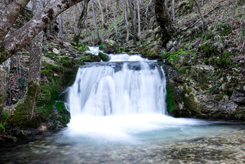 Waterfall in nature with long exposure time