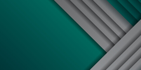 Obraz premium Modern dark green and silver white abstract stripe geometric background. Abstract green light line cross shadow on black blank space design modern futuristic technology background vector illustration.