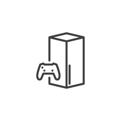 Gamepad and console line icon. linear style sign for mobile concept and web design. Video game console outline vector icon. Symbol, logo illustration. Vector graphics
