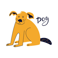 Simple vector flat illustration with a cute dog for the design of textile, apparel, nursery decoration. on white background