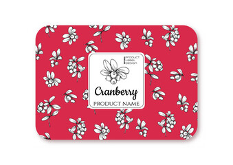 Cranberry Ripe berries. Template for product label, cosmetic packaging. Easy to edit. Graphic drawing, engraving style. Vector illustration.