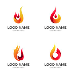set flame logo vector with 3d red and yellow color style