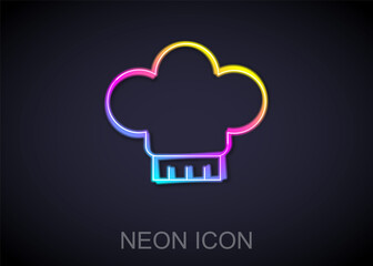 Glowing neon line Chef hat icon isolated on black background. Cooking symbol. Cooks hat. Vector.