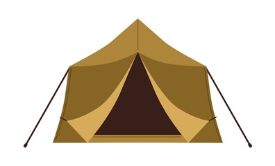 Front view of canvas wall tent isolated on white background. Military shelter for nature recreation, camping and hiking. Touristic equipment. Colored flat vector illustration © Good Studio