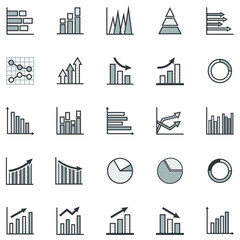 Set of business graph icon,Outline with pattern simple report statistics symbol, Grey color presentation sign vector. 640x640 pixels.