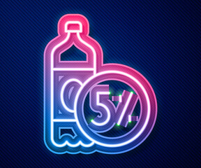 Glowing neon line Beer bottle icon isolated on blue background. Vector.