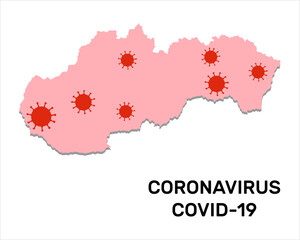 Coronavirus infection in Slovakia. Slovakia map with random microbe cell symbols. Illness and disease outbreak. Vector illustration.