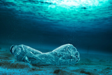 Plastic bottle in the ocean