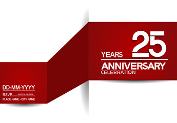 25 years anniversary design vector with red and white background for celebration moment