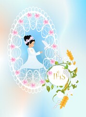 background with a girl who is getting her first communion 