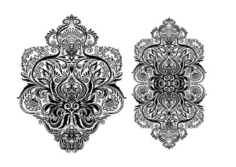 Tradition floral pattern, damask vintage ornament. Royal victorian flourish wallpapper, luxury textile. Vector illustration. Embroidery emitation.