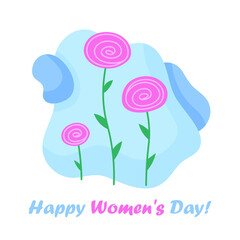 Delicate vector flower, rose with leaves and stem. Isolated on white background. March 8. International Women's Day. Celebration. For printing, fabrics, textiles, postcards. English text