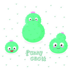 Children's vector pattern, isolated on white background. Funny thorny cacti. March 8. International Women's Day. Wedding day. Print, fabric, textile, cards, invitations, packaging, cartoon