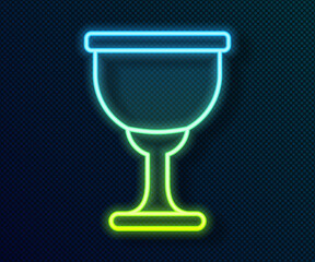 Glowing neon line Holy grail or chalice icon isolated on black background. Christian chalice. Christianity icon. Vector.