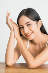 Fototapeta premium portrait of attractive asian woman skin care image on white background