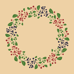 Wreath of leaves and berriess. Wedding decoration. Vintage. Vector.