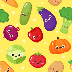 Seamless pattern with cute cartoon vegetables