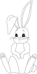 Vector outline image of a cute bunny with big ears and eyes. Coloring book for children.