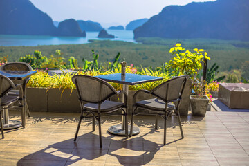The natural background of the morning light rising in the middle of the sea and surrounded by mountains, cool breezes, the beauty of the ecology of the tourist attractions.