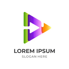 arrow play logo design with 3d colorful style