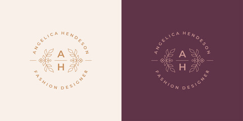 Elegant flowers and leaves logo template linear vector illustration