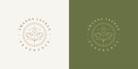 Beautiful growing flower logo template linear vector illustration