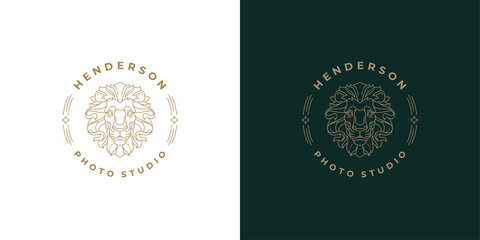 Royal lion head logo template linear vector illustration © provectors