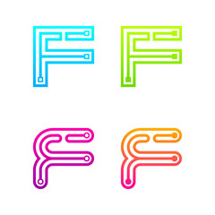 Letter F Colourful logotype with Three Line Dots Link logo, Square and Circle shape, Technology and Digital Connection concept for your Corporate identity