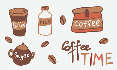 Doodle coffee illustration. Simple outline drawing. Morning drink for breakfast. Hand drawn design element