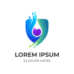 shield water logo, shield and water, combination logo with 3d colorful style