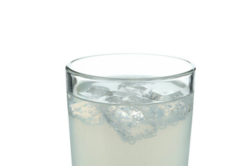Glass of lemonade with ice cubes isolated on white background