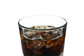 Glass of cola and ice cubes isolated on white background