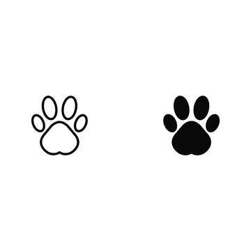 Flat cartoon animal footprint. Cat or dog paw web icon color editable
