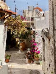Small street, in Kritsa town, Crete, Greece