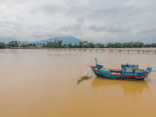 Naklejka na ściany i meble view over Nha Trang and river Kai from drone