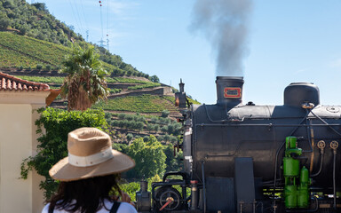 Fototapeta na wymiar Front end train in the Pinhao Mountains, Portugal