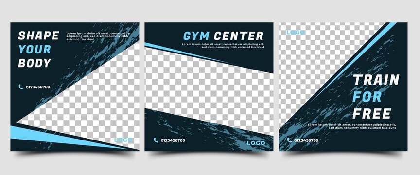 Gym and fitness social media post template design. Vector design with place for the photo. Suitable for social media, flyers, banner, and website.