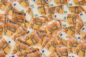 Big amount of  50 euro banknotes close-up