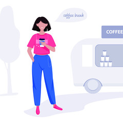 Girl with a glass of coffee. Coffee break concept