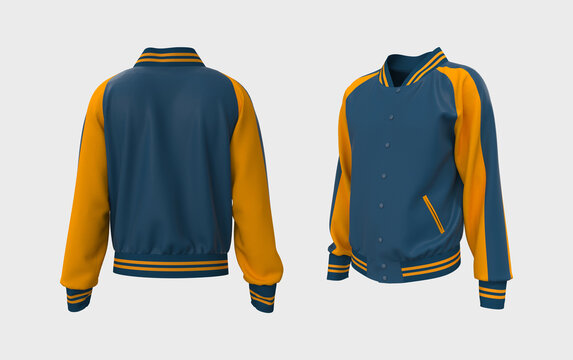 Sukajan baseball Jacket mockup in front, side and back views. 3d illustration, 3d rendering